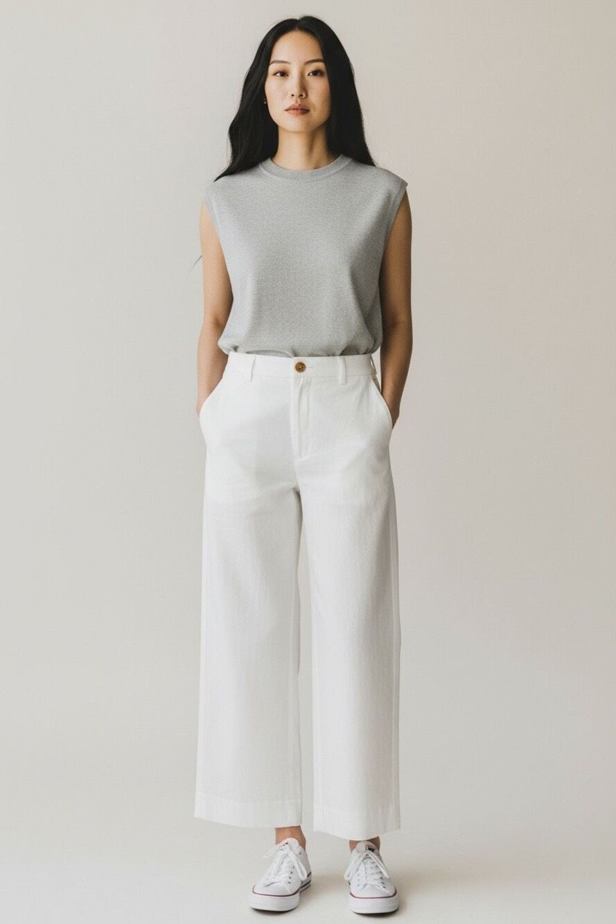 H&M Wide-Leg Linen-Blend White Sz 8 Pants